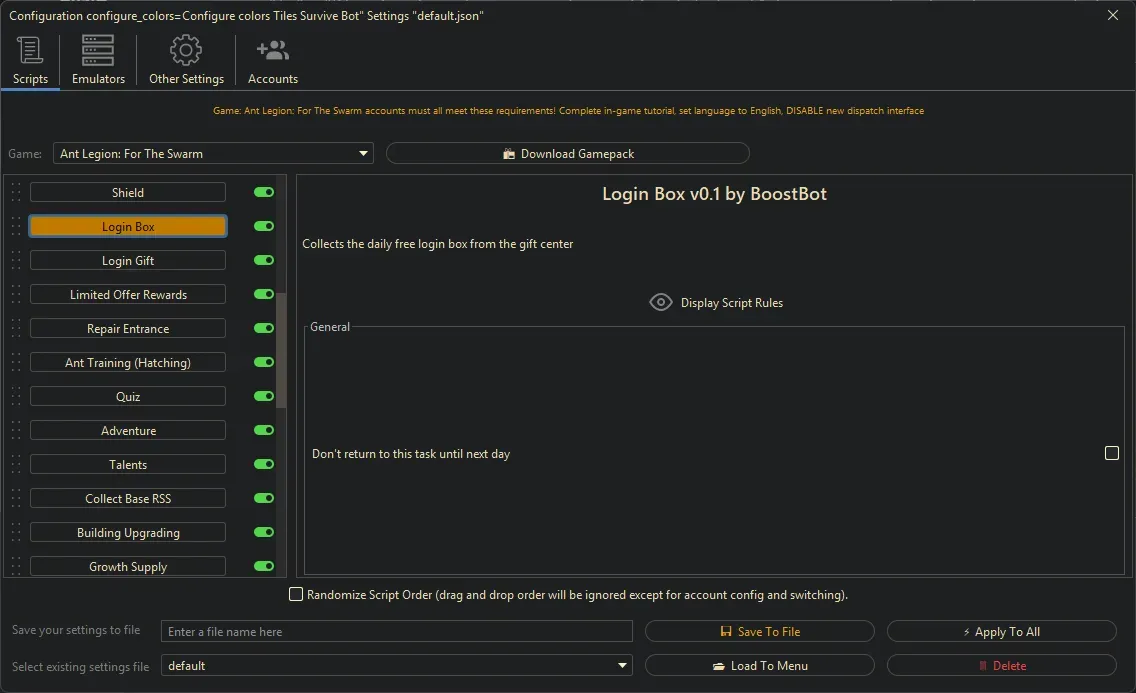 Ant Legion Bot - Login Box