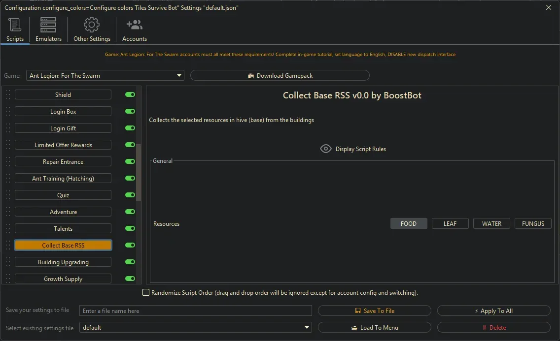 Ant Legion Bot - Collect Base RSS